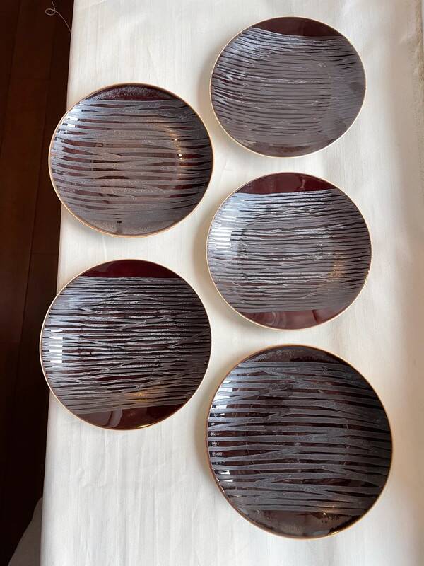 5 bread plates 16 cm vintage chrome yellow