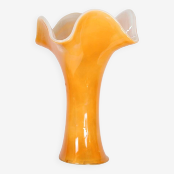 GRAND VASE EN VERRE ORANGE ARTISANAL