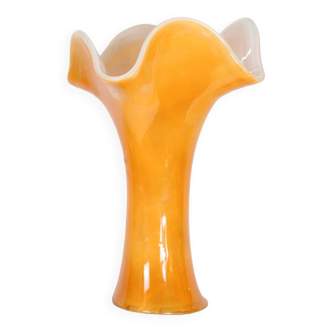 GRAND VASE EN VERRE ORANGE ARTISANAL