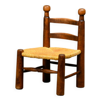 Low FireSide Chair Oak and Papercord attributed to Charles Dudouyt, France
