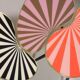 Side table, kidney-shaped, red-pink stripes, three elegant legs, 50s style