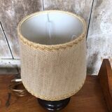 Old Brown Molded Glass Lamp + Beige Lampshade 70's Vintage #A832