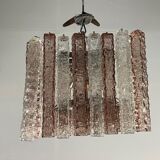 Venetian chandelier in pink and colorless Murano glass, Venini circa 1950