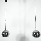 Targetti, set of two chrome sphere pendant lamps from 70s