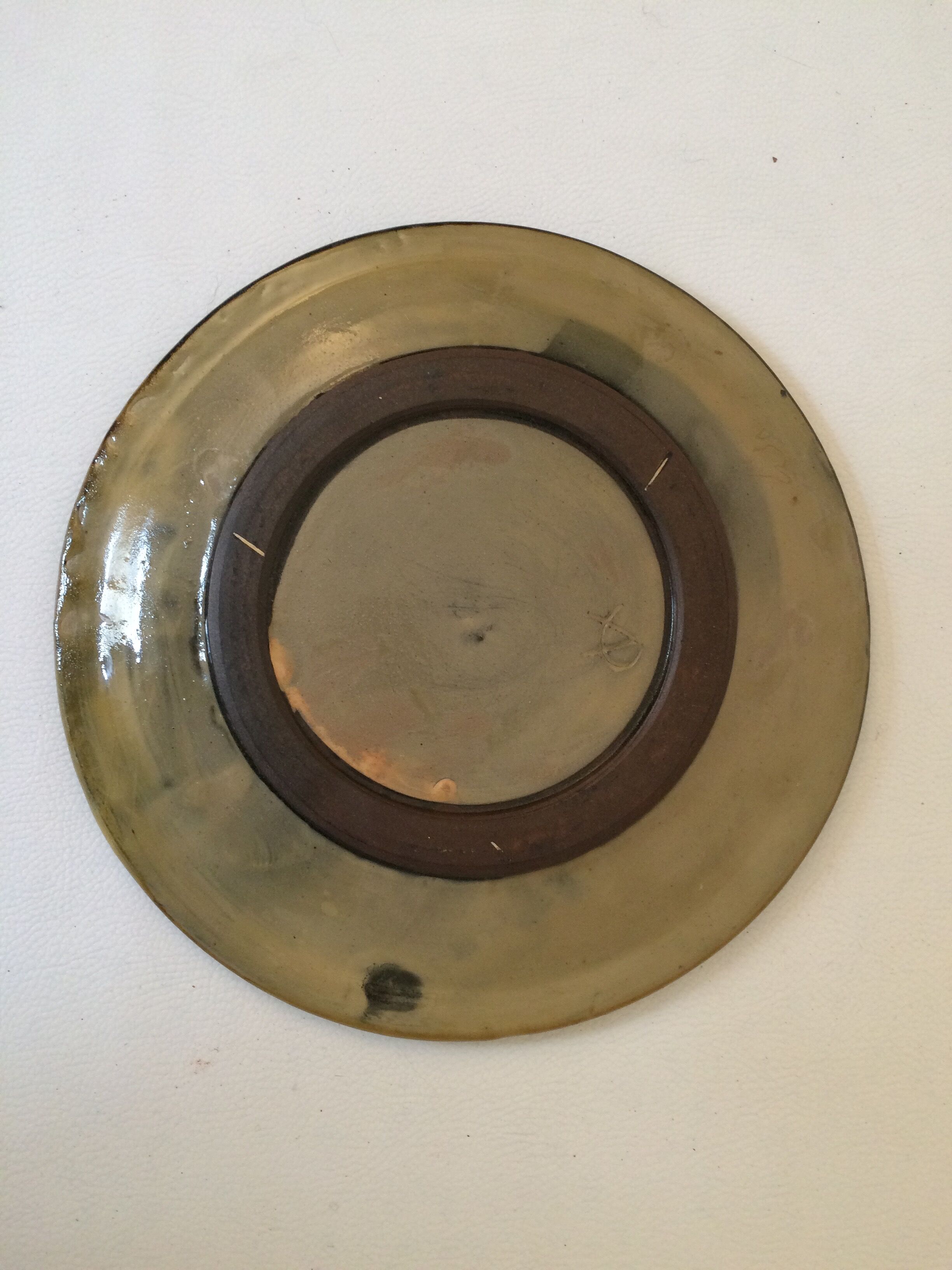 Green ceramic plate signed vintage