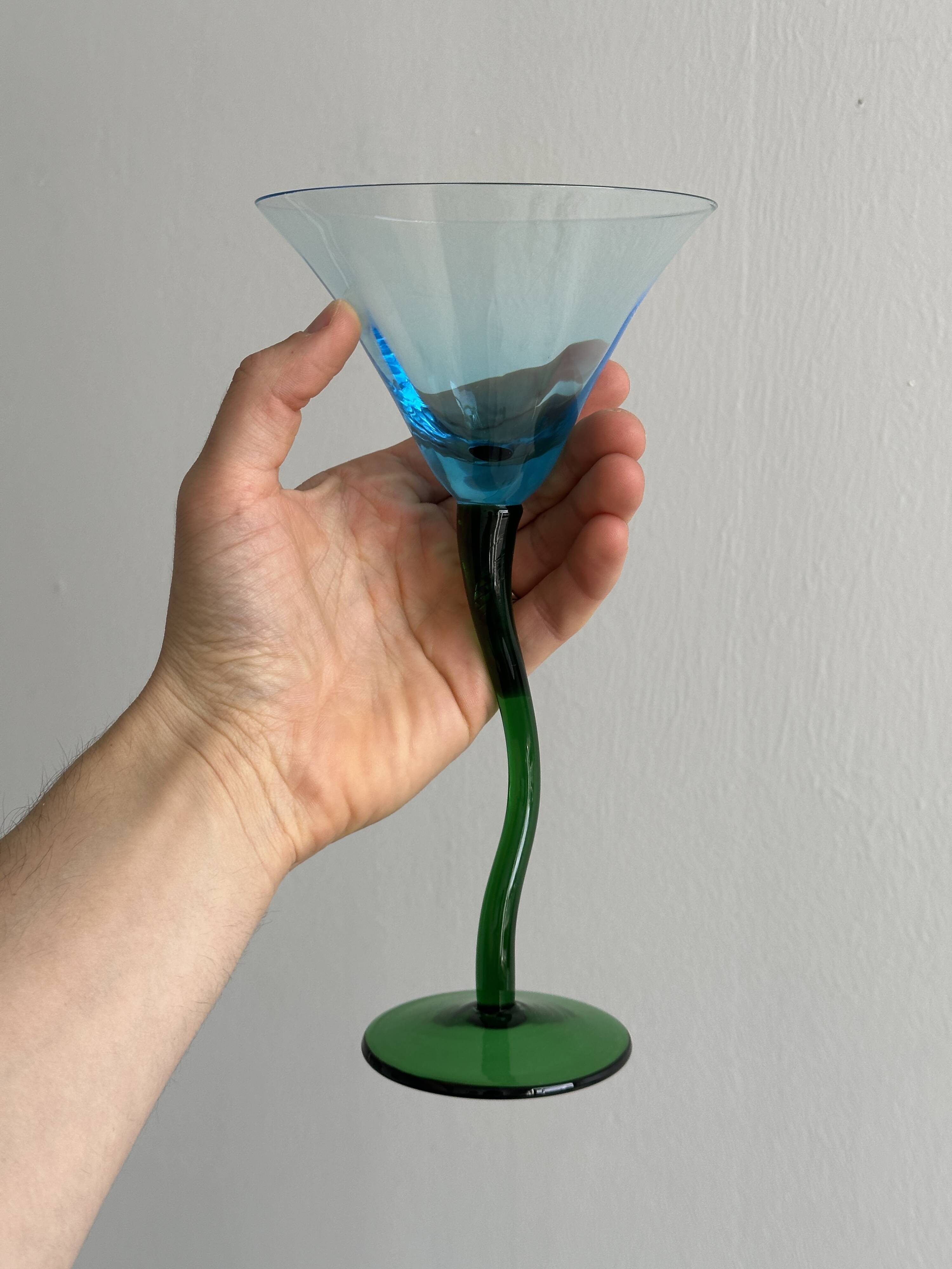 Set of 4 vintage green twisted stem cocktail glasses