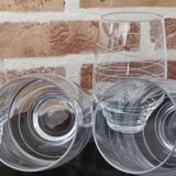 4 retro glass glasses of ovoid shape with graphic patterns