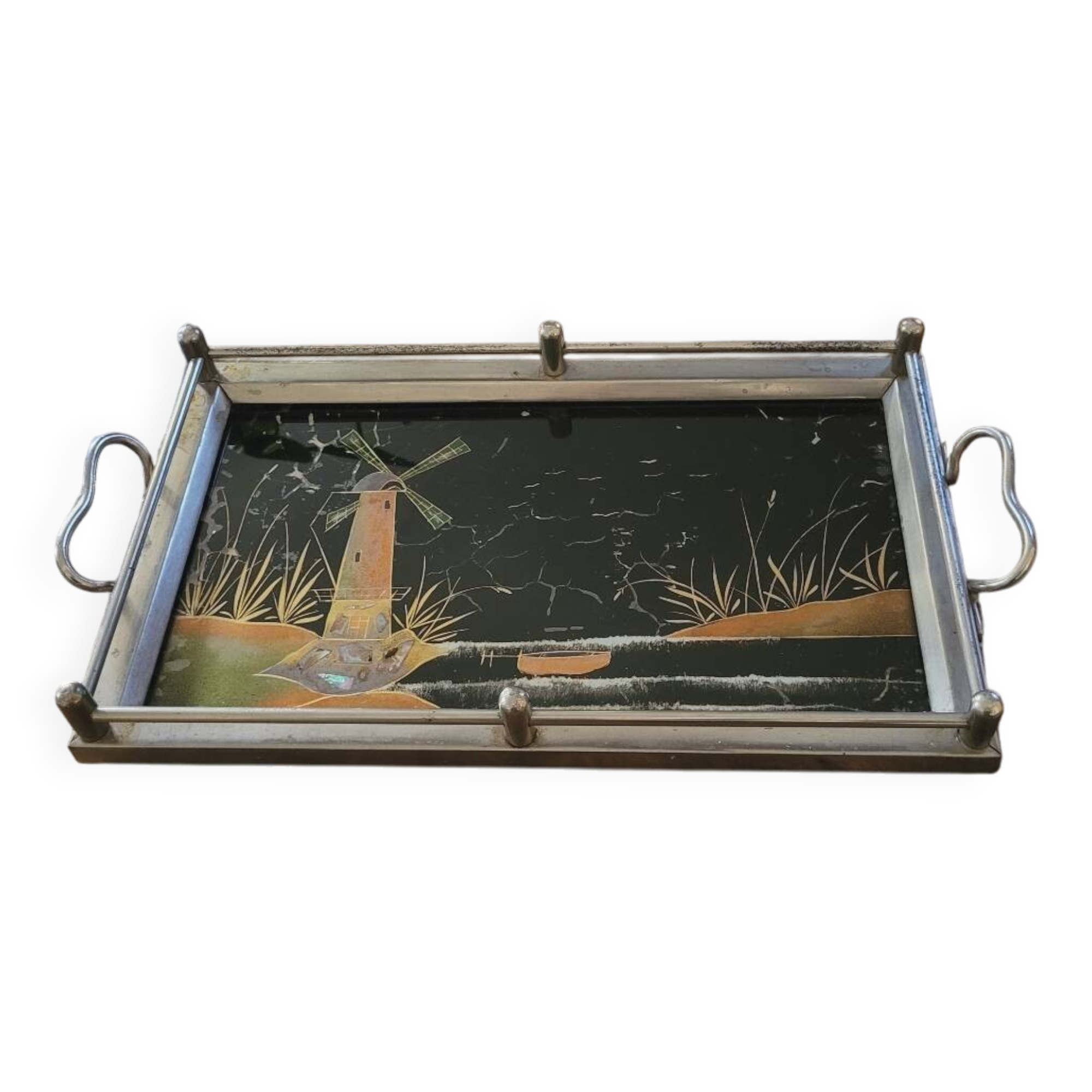 30s painted glass tray