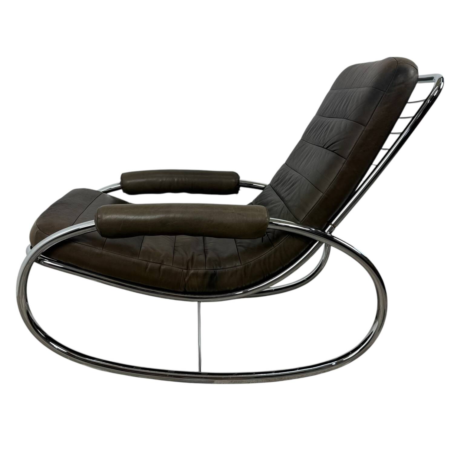 Bauhaus rocking chaise longue in vintage leather and chrome