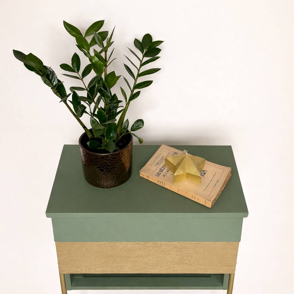 Vintage 1970s work table with a foldable top and drawer.