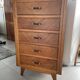 High chest of drawers with 5 drawers, vintage oak, 1950s