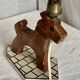 Vintage 1970s polychrome wooden lamp in the shape of a dog.