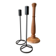 Trio of Vintage Teak and Steel Candlesticks