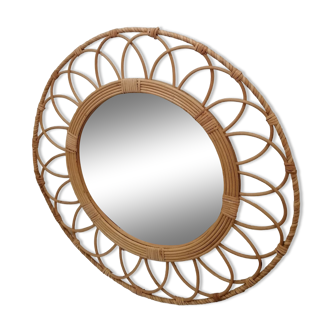 Wooden mirror and rattan