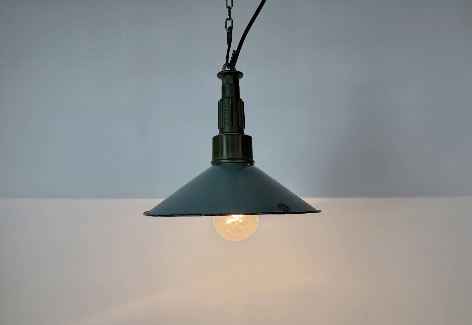 Industrial Petrol Enamel Military Pendant Lamp with Cast Aluminium Top