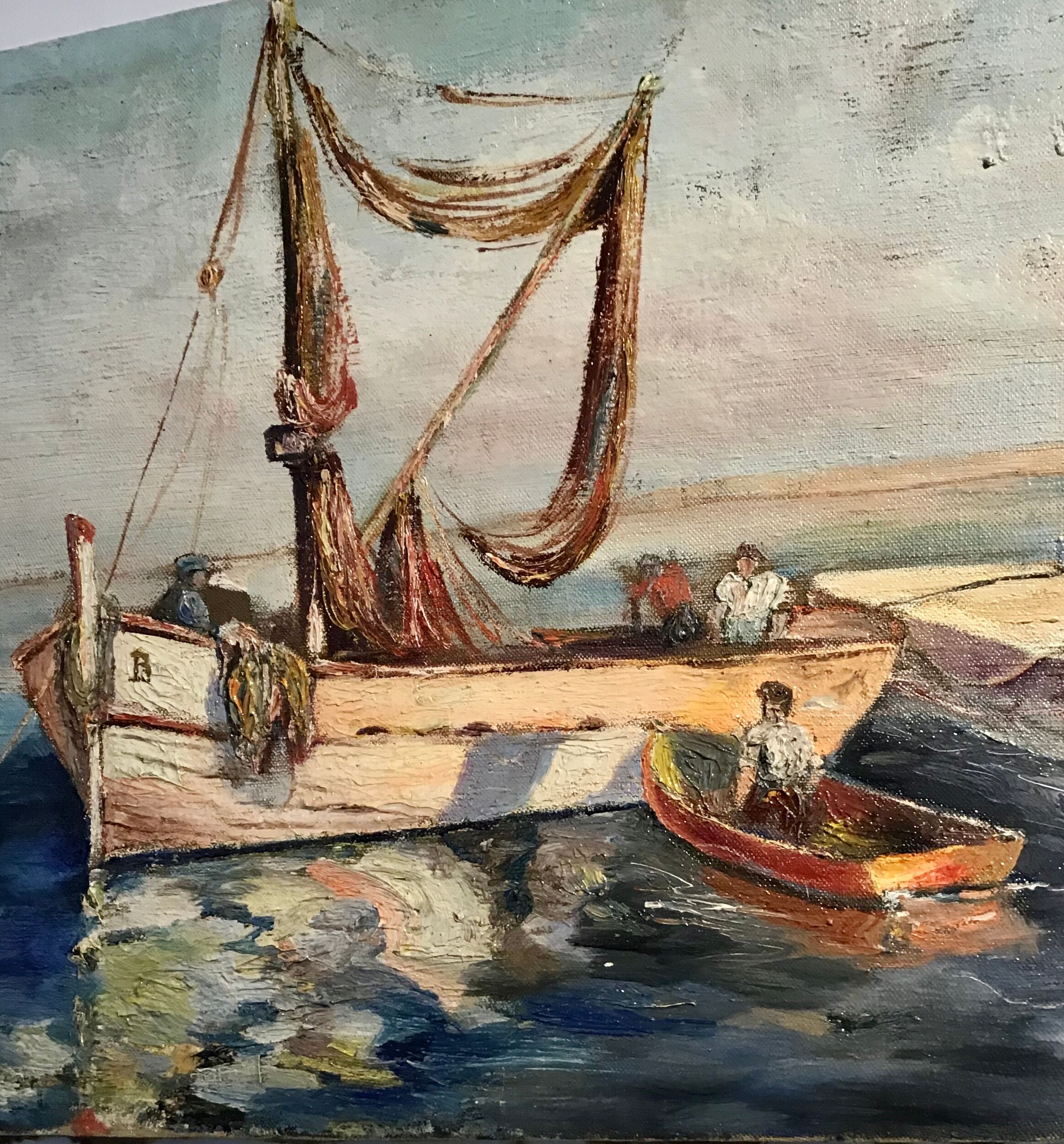 Ancient painting, marine oil on canvas 60s/70s