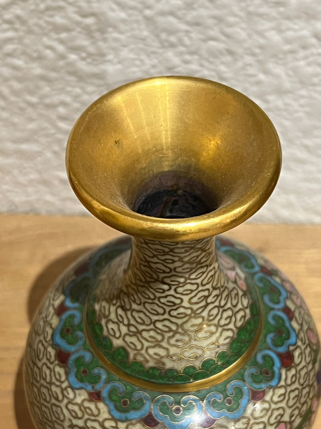 Antique vase with cloisonné enamel in brass