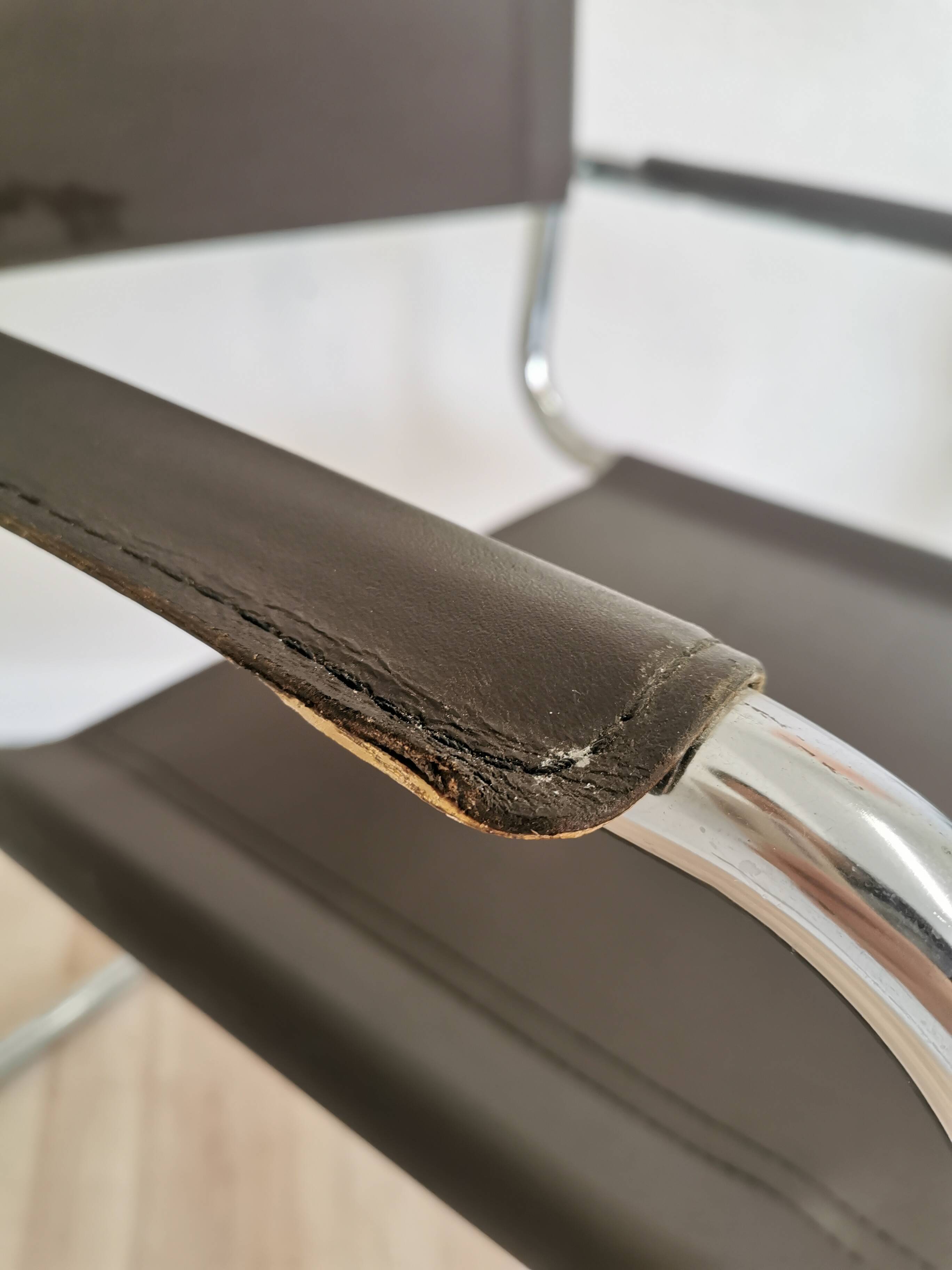 Vintage Mart Stam Style Armchair: Dark Brown Faux Leather Chrome Cantilever