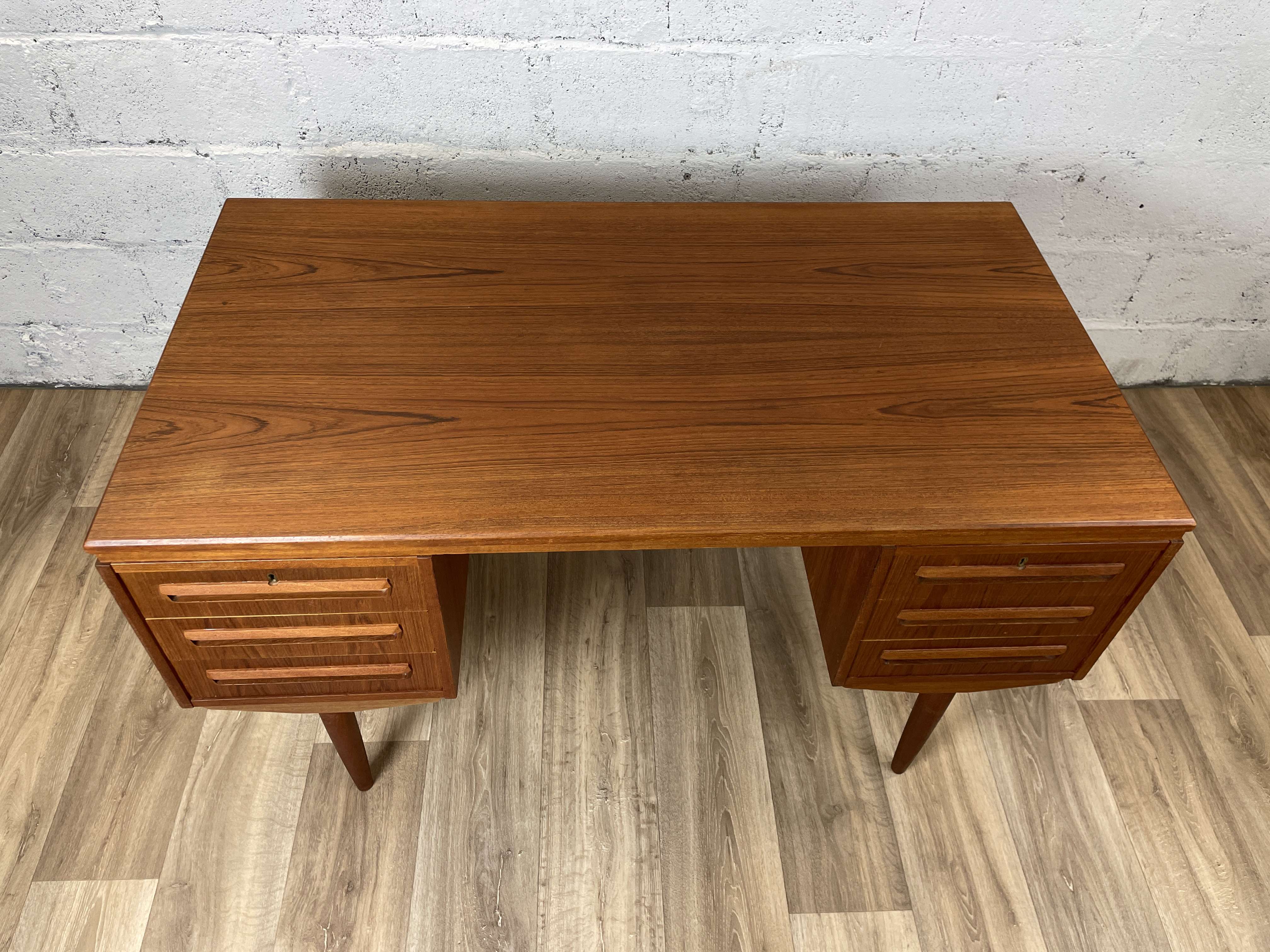 Vintage scandinavian double-sided teak desk by andreas pedersen, 60s