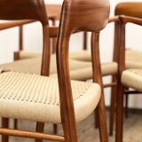 Mid Century Teak Dining Chairs by Niels O. Møller for J.L. Moller, Model 56 & 75 with papercord seat