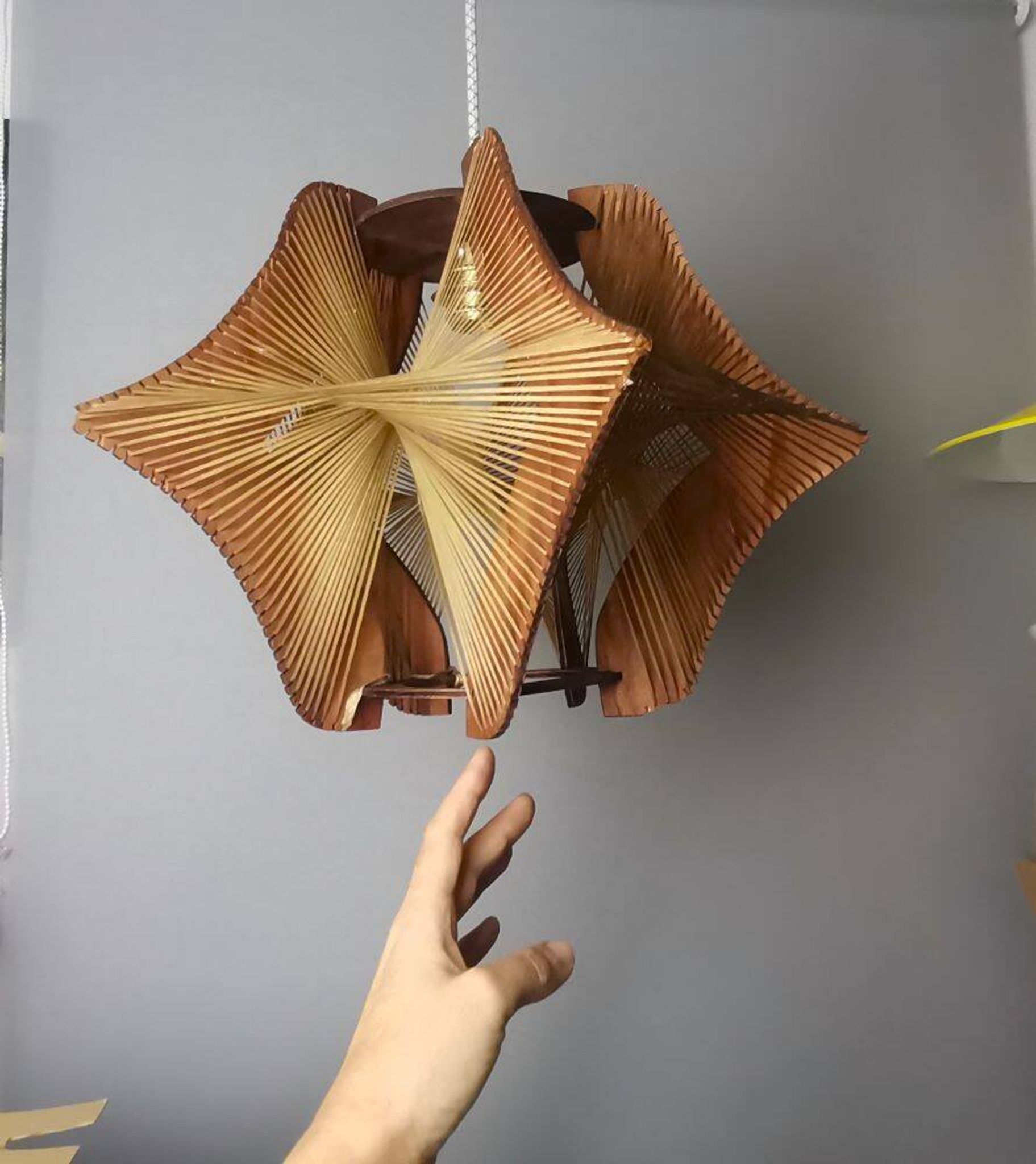 Large futuristic  wooden hanging lamp 1960s
