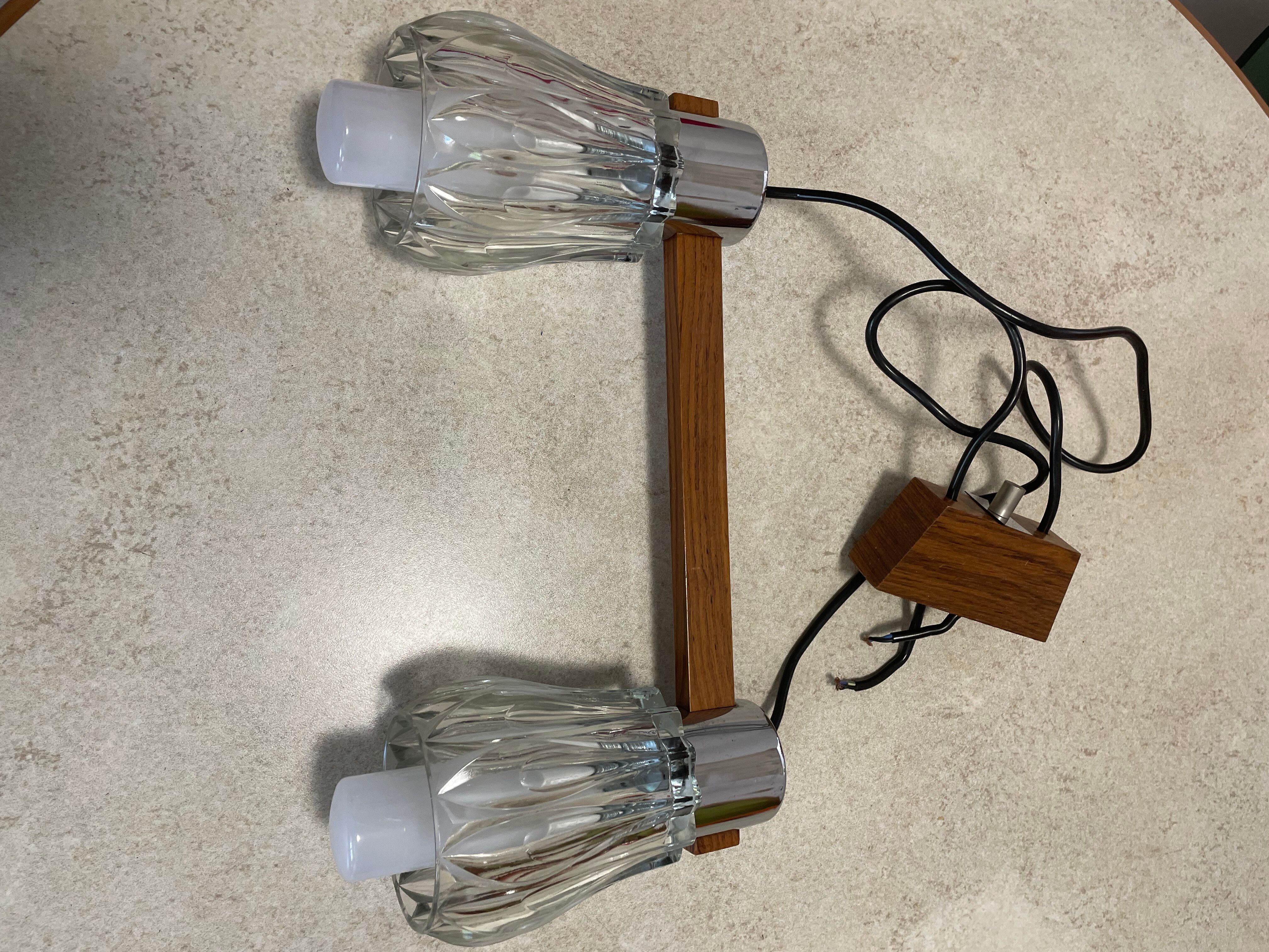 Art Deco glass and teak suspension