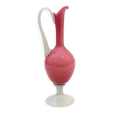 Vase with handle in pink opaline