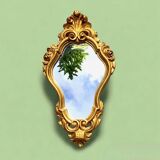 Miroir mural vintage en résine dorée à la feuille
