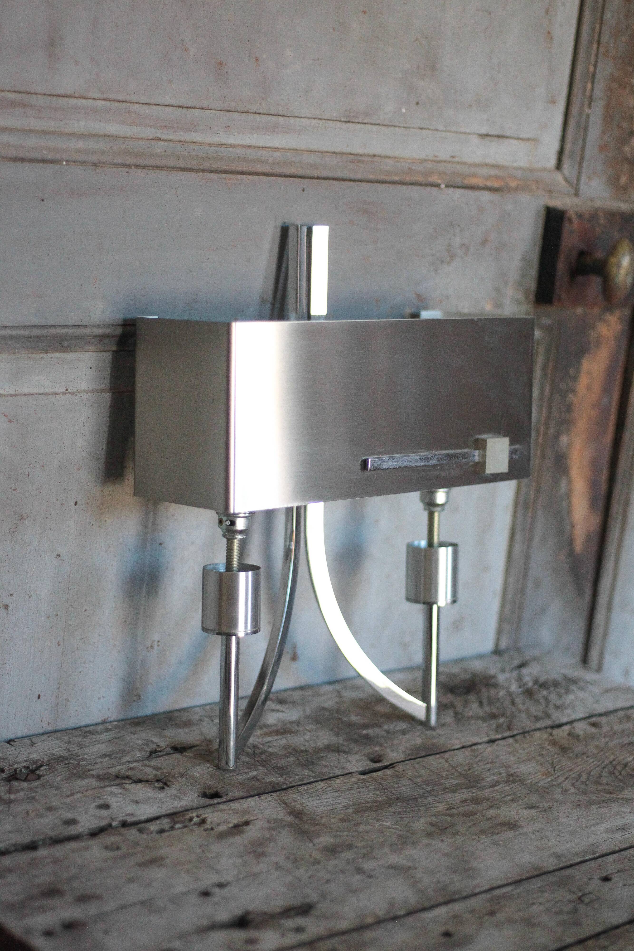 Vintage wall light, chrome steel wall light, Jean Gandelin wall light
