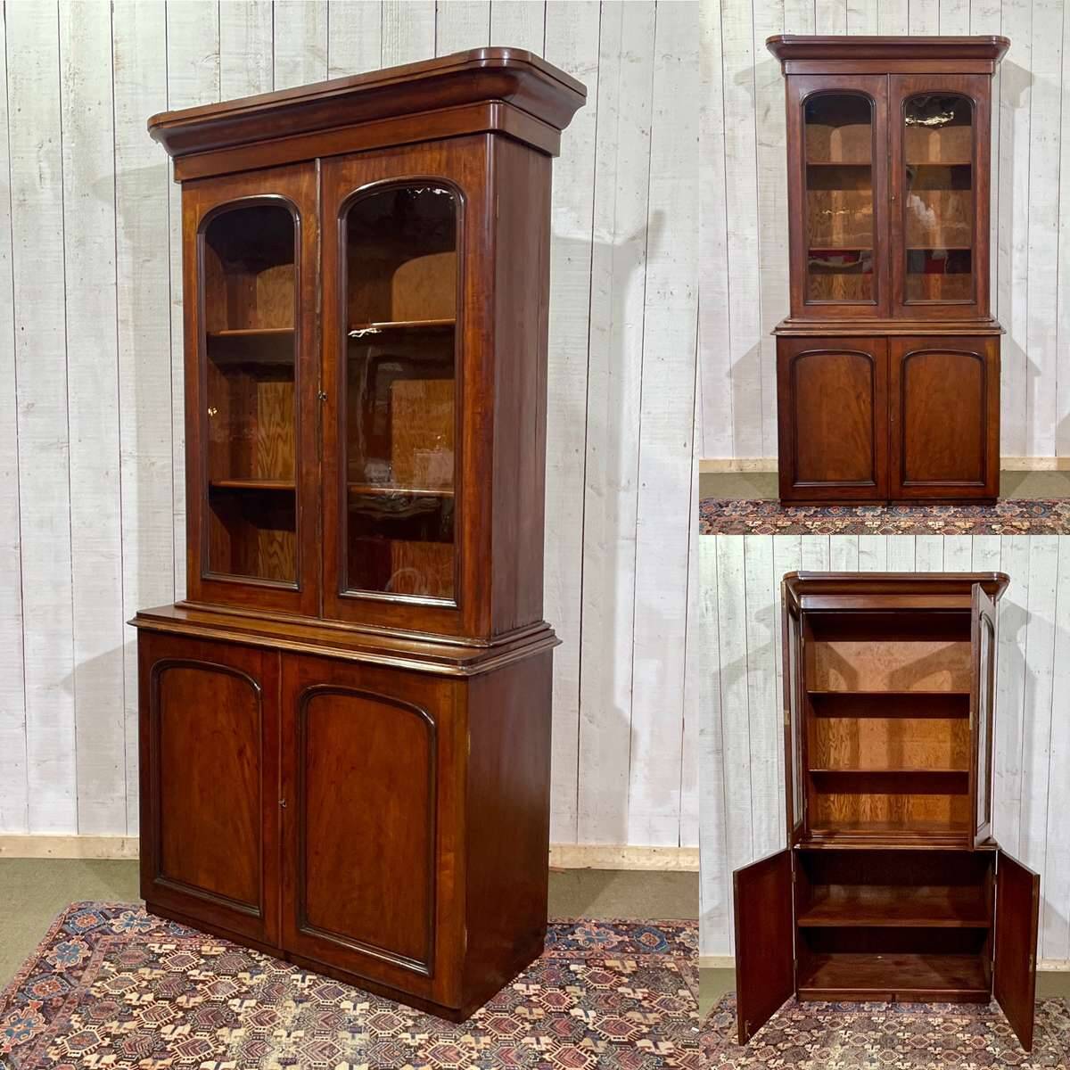 19th century English mahogany two-part bookcase
