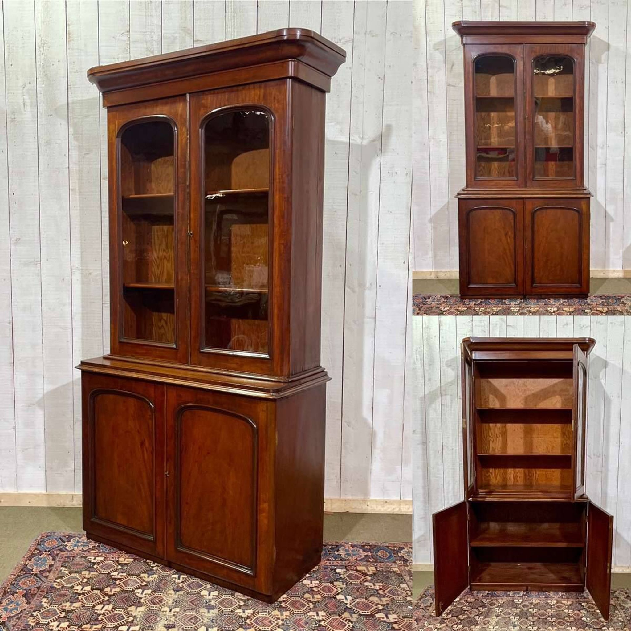 19th century English mahogany two-part bookcase