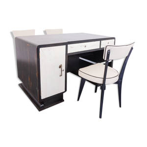 Ensemble de bureau bureau ministériel trois chaises des années 1940