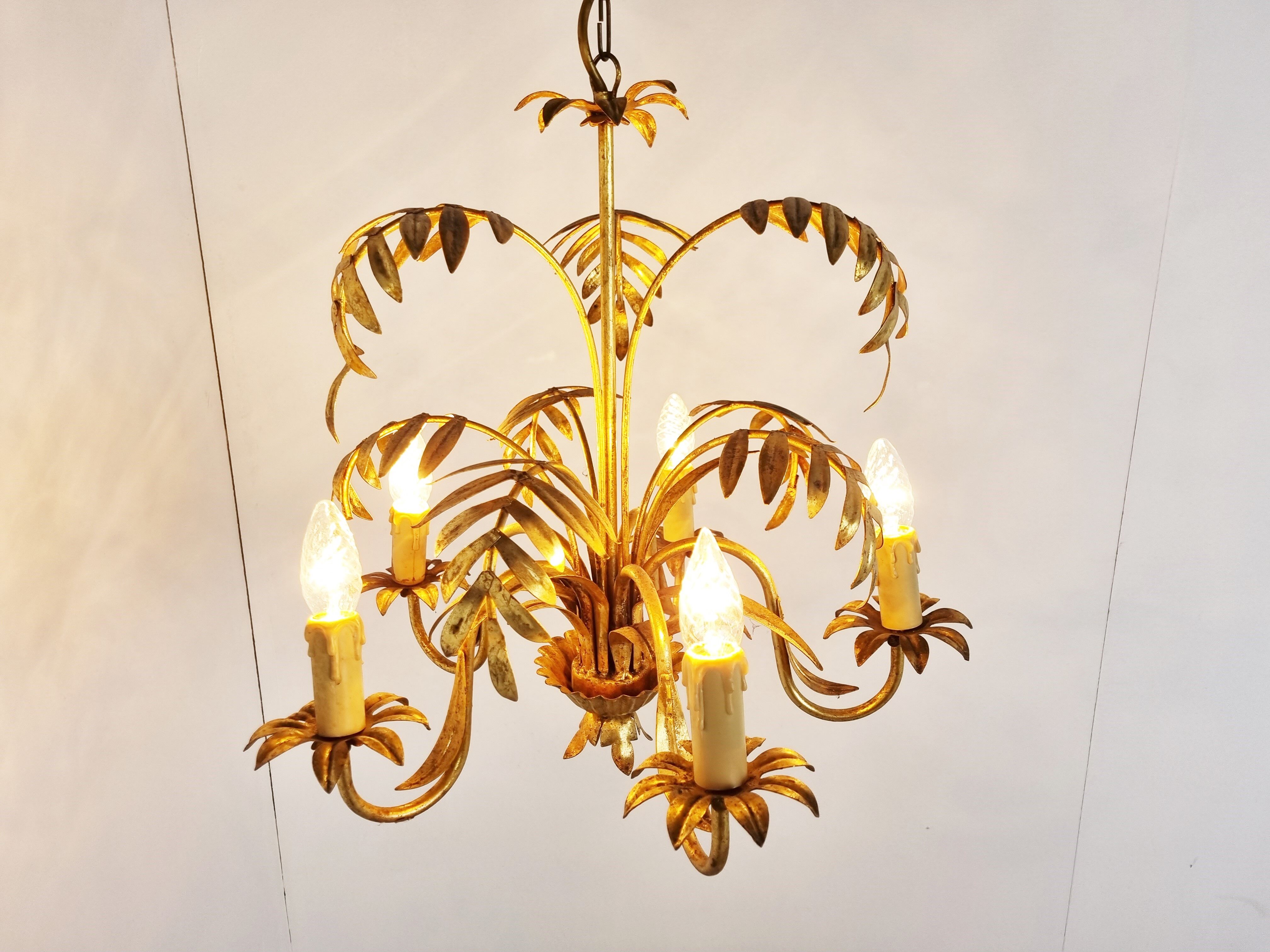 Vintage gilt metal palm chandelier, 1960s