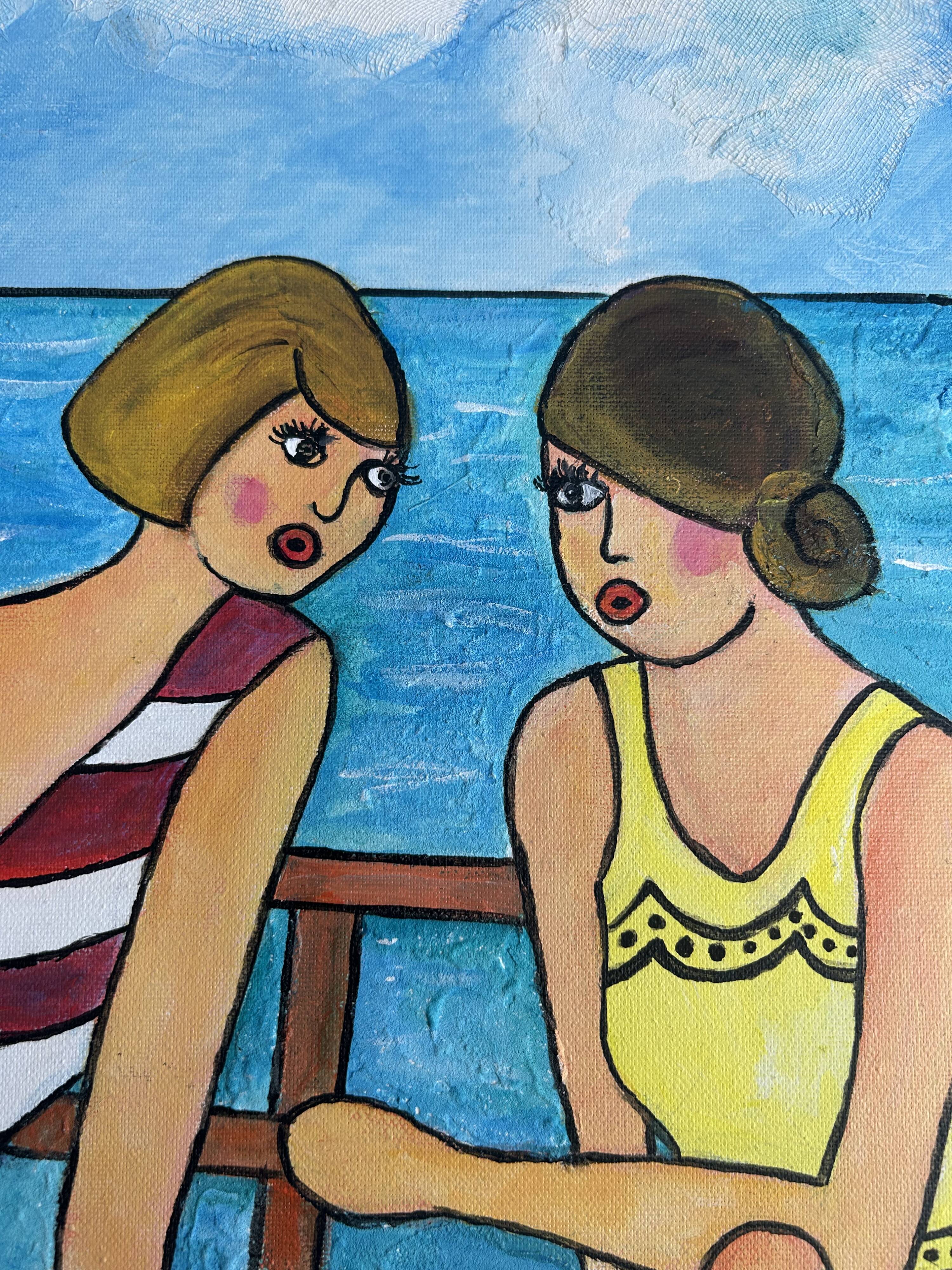 Original painting – Women by the seaside – Virginie Metz style – 50×60 cm