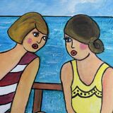 Original painting – Women by the seaside – Virginie Metz style – 50×60 cm