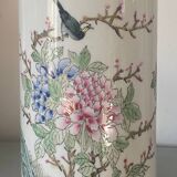 Vase enamelled ceramic roll china decorations of flowers birds Signed