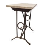 Table d'appoint en fer forgé avec plateau en travertin, années 1900