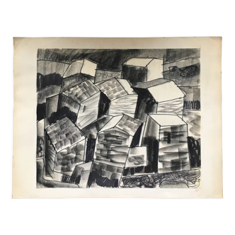 Charcoal drawing Modernist City