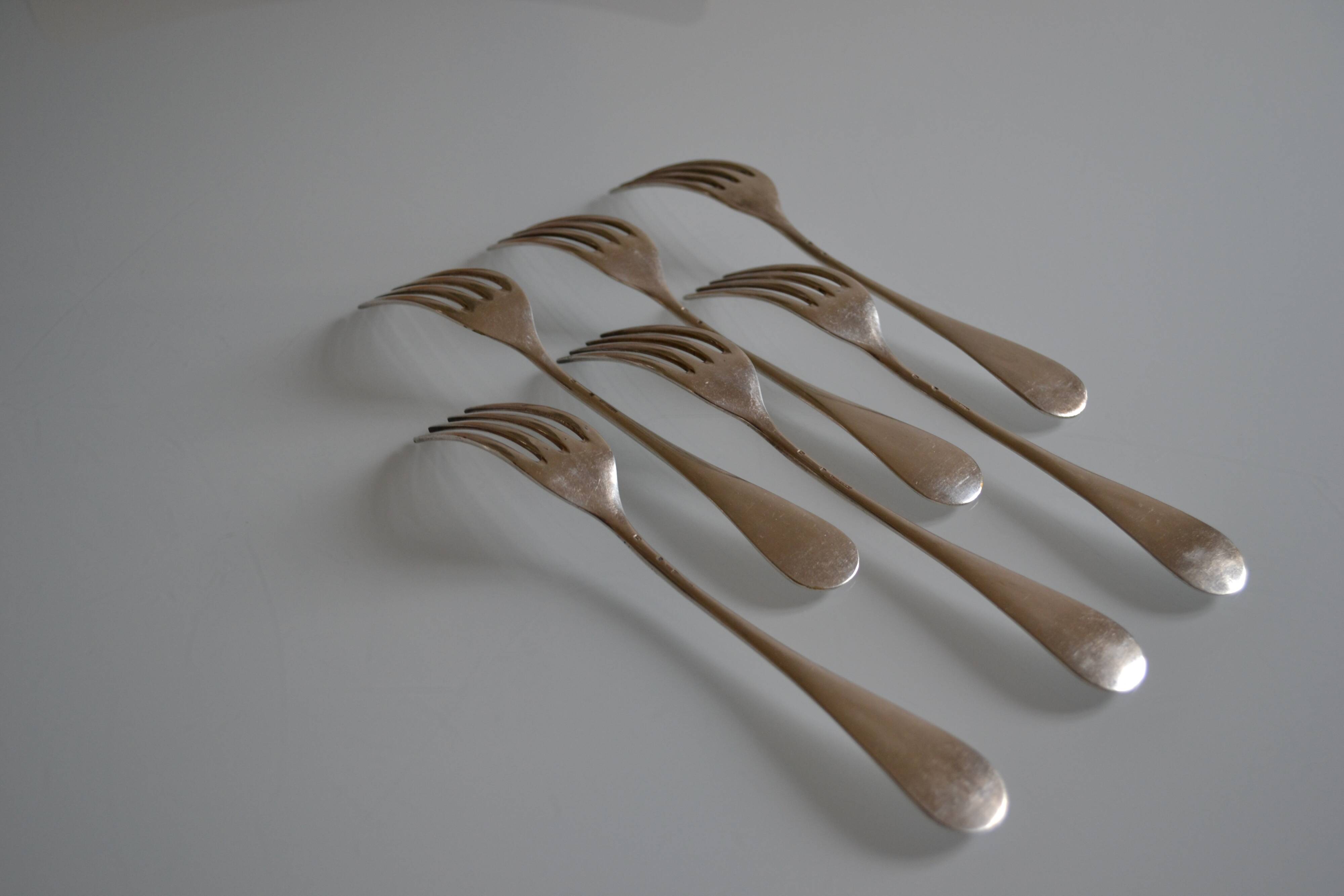 6 silver metal table forks P de Ruolz silver plated forks 21 cm