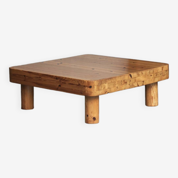 Table basse carrée en bois de pin, années 1970