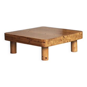 Table basse carrée en bois de pin, années 1970