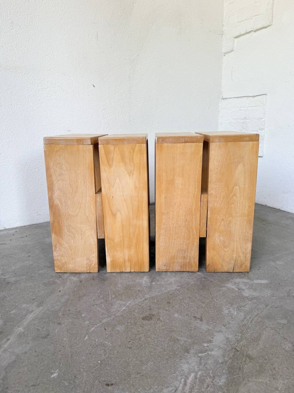 Pair of pine stools or bedside tables, mountain furniture, 1950s