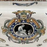 Planter, cache pot, Gien earthenware, rich decoration, Italian Renaissance, winged angel, antique decoration