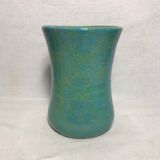 Vase ancien céramique vert bleu décoration signé vintage