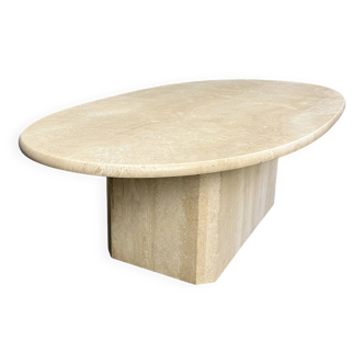 Vintage oval travertine coffee table, 1970s