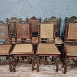 Series of 8 Renaissance hunting lodge chairs in walnut circa 1850