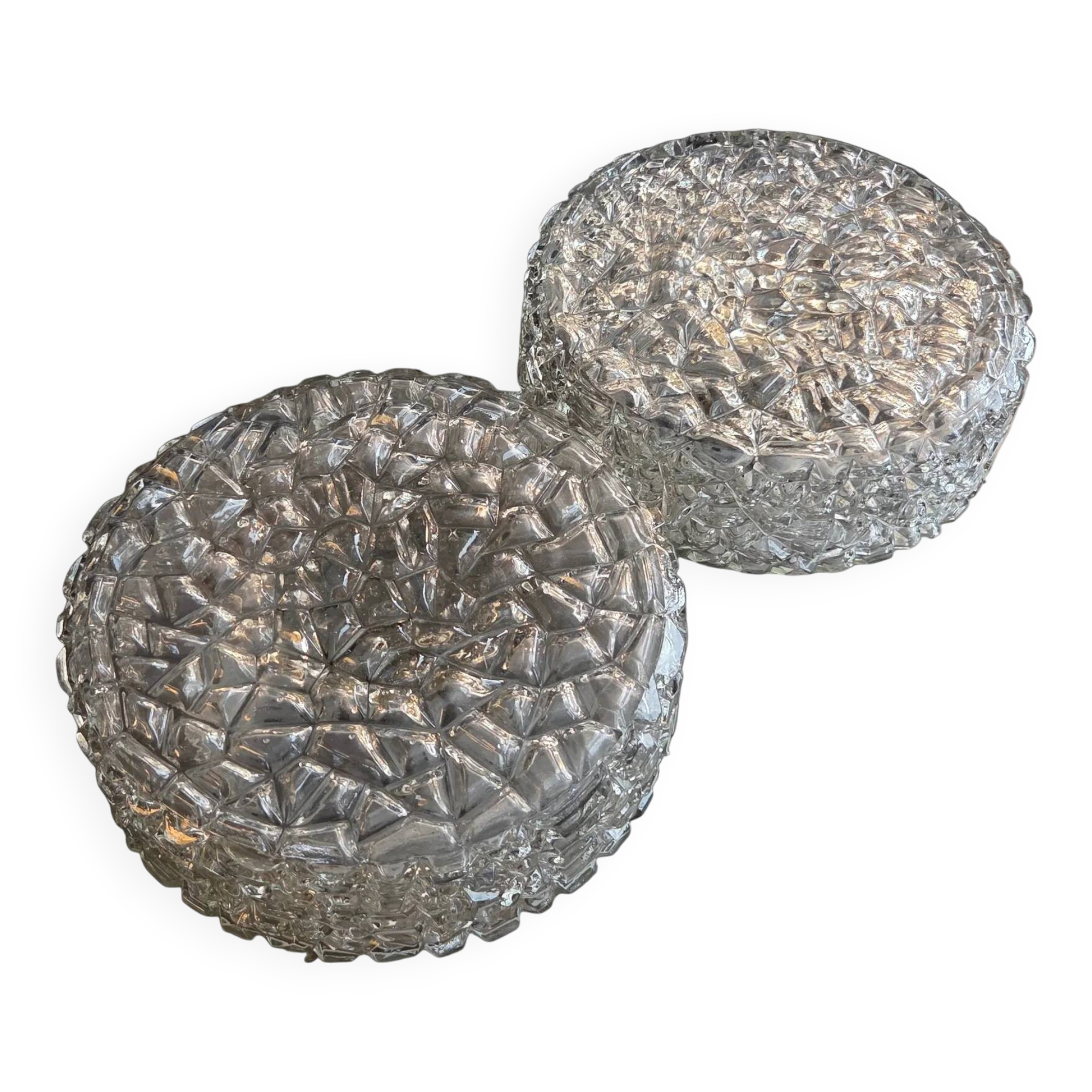 Pair of ceiling lights or moulded glass wall lights.