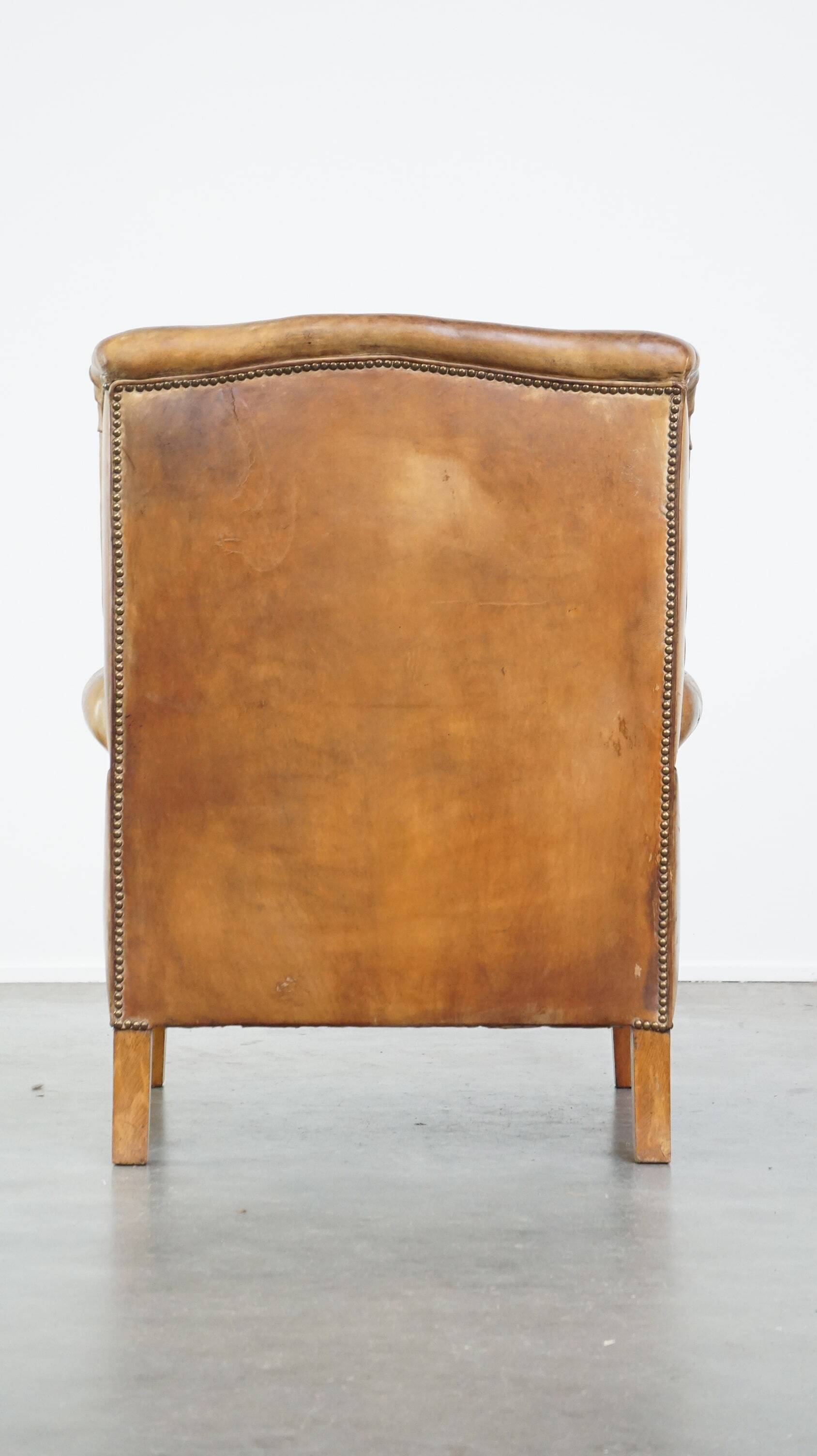 Sheepskin leather wing chair