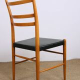 Series of 6 Swedish chairs in Elm and black Skai by Yngve Ekstrom for Gemla 1960.