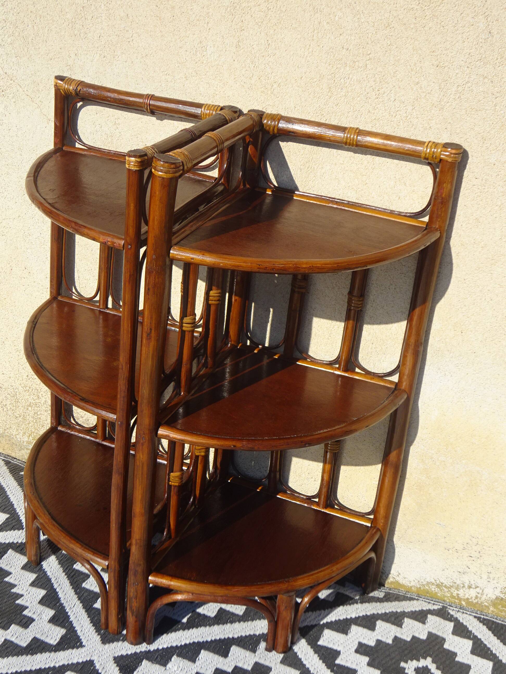 Rattan and bamboo bedside tables, both.